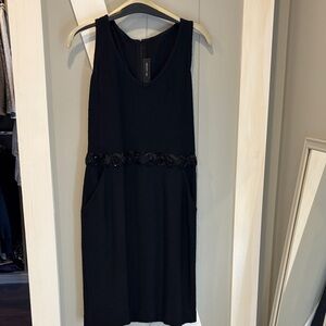 St. John Black Midi Dress with Floral Detail